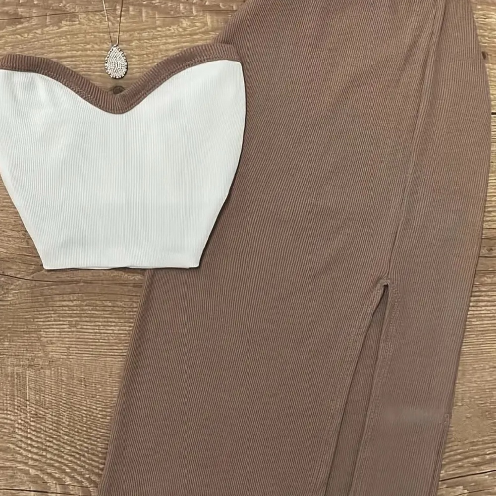 White and Brown Two-Piece Set